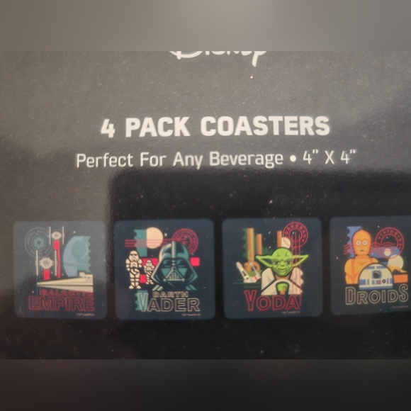 New! Star Wars Square Coasters Set Of 4 Different Designs Galactic Empire Disney - Picture 5 of 6